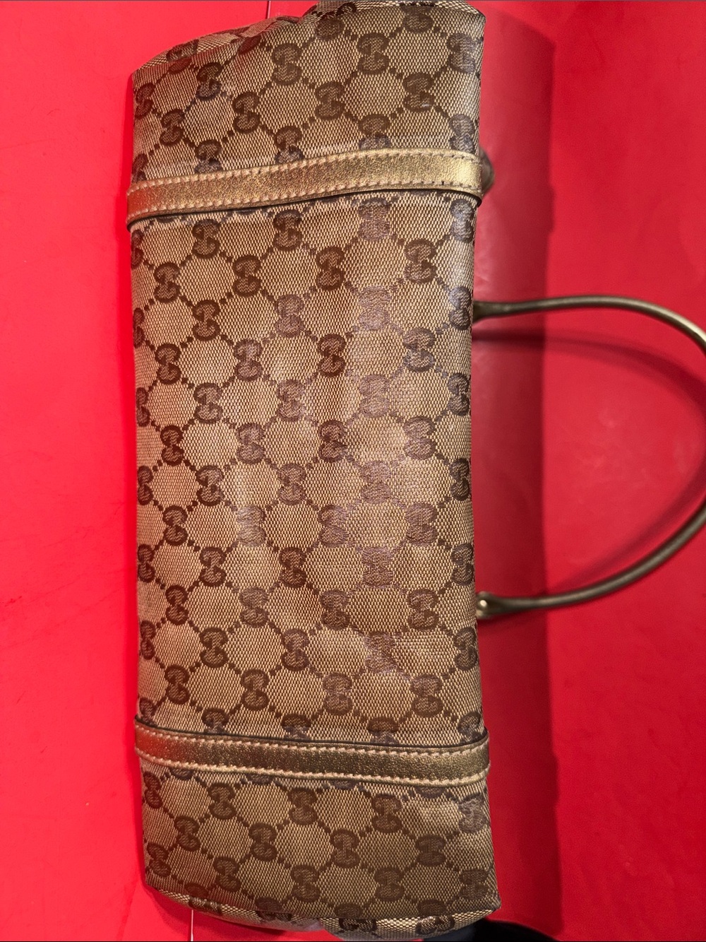 GUCCI Brown GG Monogram Canvas Tote with Gold Trim - Picture 14 of 15
